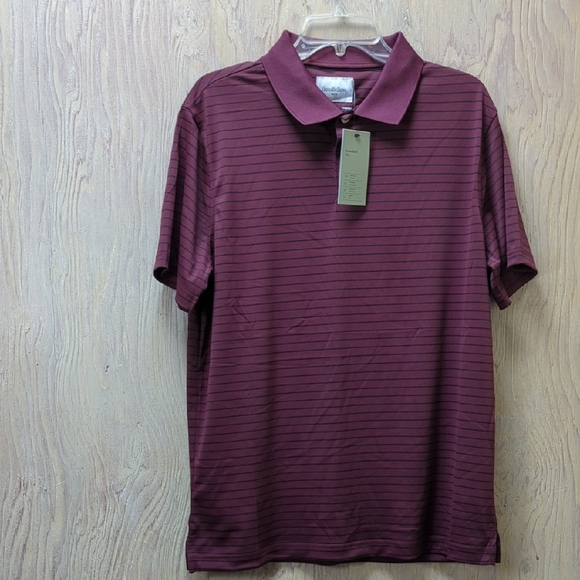 New Goodfellow & Co Performance Polo Burgundy w/ Navy Stripe Mens Size Large - Picture 6 of 12